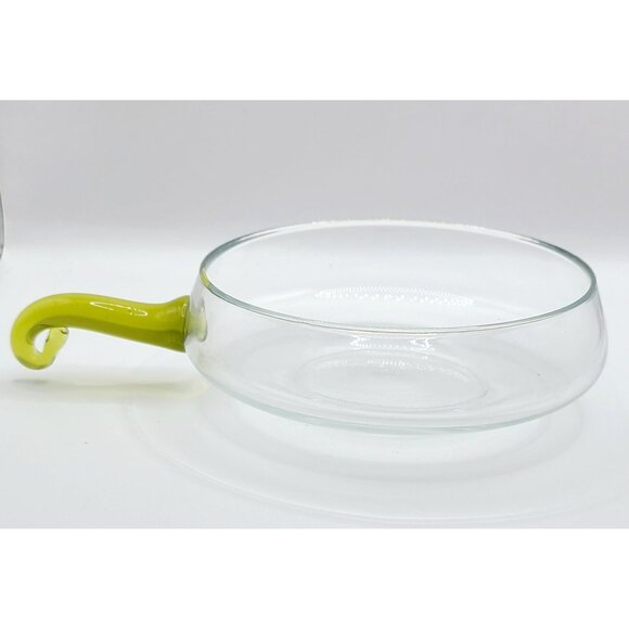 Depression Nappy Bowl Handblown Serving Art Glass Green Handle Vtg MCM - Picture 4 of 9